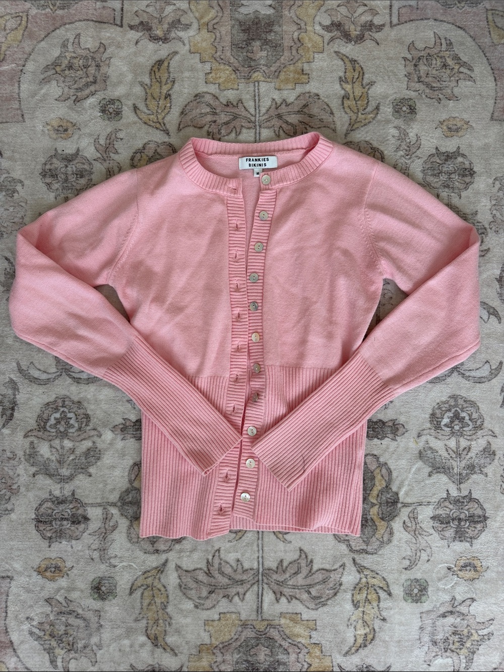 Frankie's Bikinis Soft Pink Ribbed Button-Up Cardigan